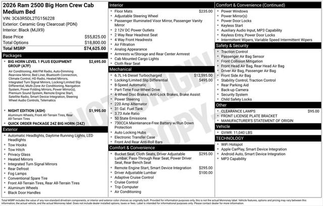 2026 RAM Ram 2500 RAM 2500 BIG HORN CREW CAB 4X4 64 BOX