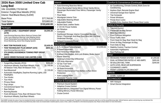 2026 RAM Ram 3500 RAM 3500 LIMITED CREW CAB 4X4 8 BOX 2026 RAM Ram 3500 RAM 3500 LIMITED CREW CAB 4X4 8 BOX