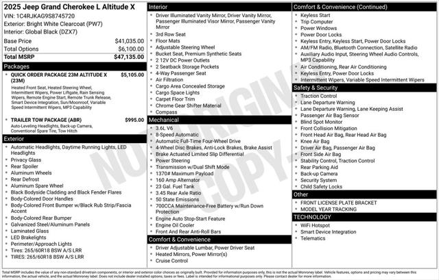 2025 Jeep Grand Cherokee GRAND CHEROKEE L ALTITUDE X 4X4 2025 Jeep Grand Cherokee GRAND CHEROKEE L ALTITUDE X 4X4