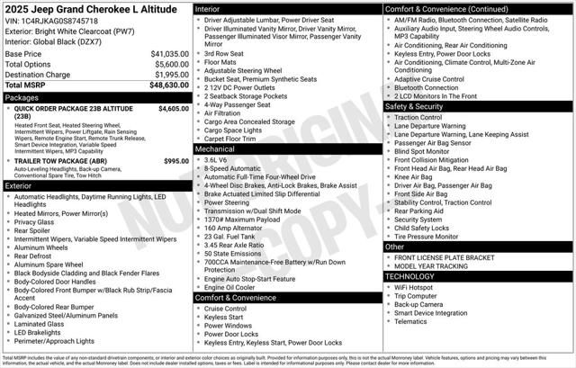 2025 Jeep Grand Cherokee GRAND CHEROKEE L ALTITUDE 4X4