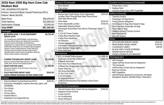 2026 RAM Ram 2500 RAM 2500 BIG HORN CREW CAB 4X4 64 BOX 2026 RAM Ram 2500 RAM 2500 BIG HORN CREW CAB 4X4 64 BOX