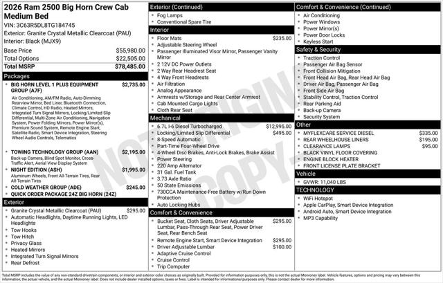 2026 RAM Ram 2500 RAM 2500 BIG HORN CREW CAB 4X4 64 BOX 2026 RAM Ram 2500 RAM 2500 BIG HORN CREW CAB 4X4 64 BOX