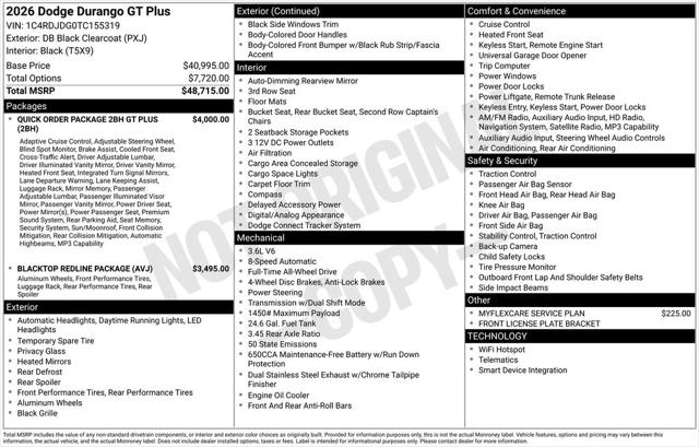 2026 Dodge Durango DURANGO GT PLUS AWD 2026 Dodge Durango DURANGO GT PLUS AWD