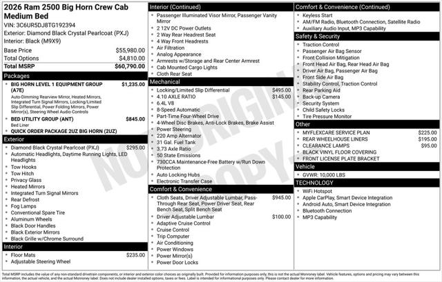 2026 RAM Ram 2500 RAM 2500 BIG HORN CREW CAB 4X4 64 BOX 2026 RAM Ram 2500 RAM 2500 BIG HORN CREW CAB 4X4 64 BOX
