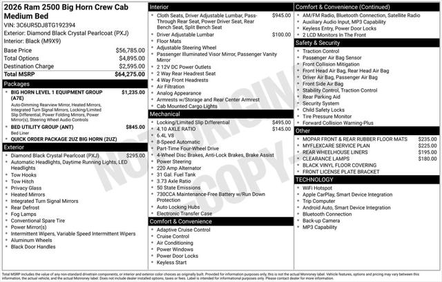 2026 RAM Ram 2500 RAM 2500 BIG HORN CREW CAB 4X4 64 BOX 2026 RAM Ram 2500 RAM 2500 BIG HORN CREW CAB 4X4 64 BOX