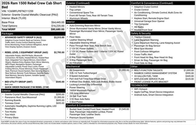 2026 RAM Ram 1500 RAM 1500 REBEL CREW CAB 4X4 57 BOX 2026 RAM Ram 1500 RAM 1500 REBEL CREW CAB 4X4 57 BOX