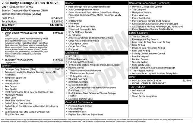 2026 Dodge Durango DURANGO GT PLUS AWD HEMI V8 2026 Dodge Durango DURANGO GT PLUS AWD HEMI V8