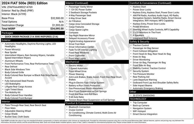 2024 Fiat FIAT 500e 500e INSPI(RED)