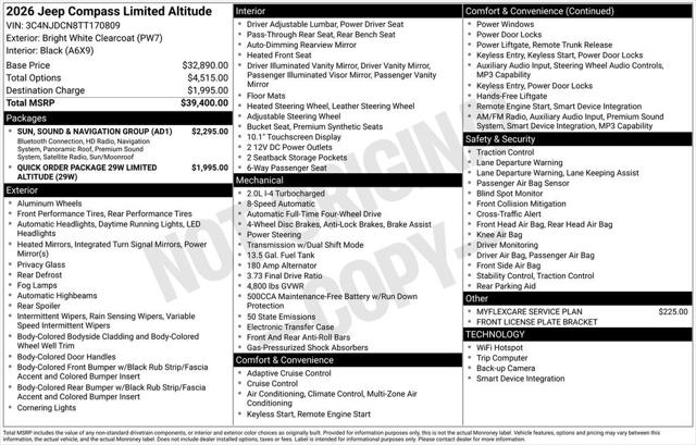 2026 Jeep Compass COMPASS LIMITED ALTITUDE 4X4 2026 Jeep Compass COMPASS LIMITED ALTITUDE 4X4