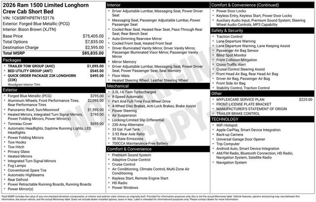 2026 RAM Ram 1500 RAM 1500 LIMITED LONGHORN CREW CAB 4X4 57 BOX 2026 RAM Ram 1500 RAM 1500 LIMITED LONGHORN CREW CAB 4X4 57 BOX