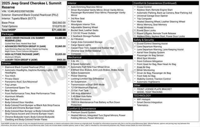 2025 Jeep Grand Cherokee GRAND CHEROKEE L SUMMIT RESERVE 4X4 2025 Jeep Grand Cherokee GRAND CHEROKEE L SUMMIT RESERVE 4X4