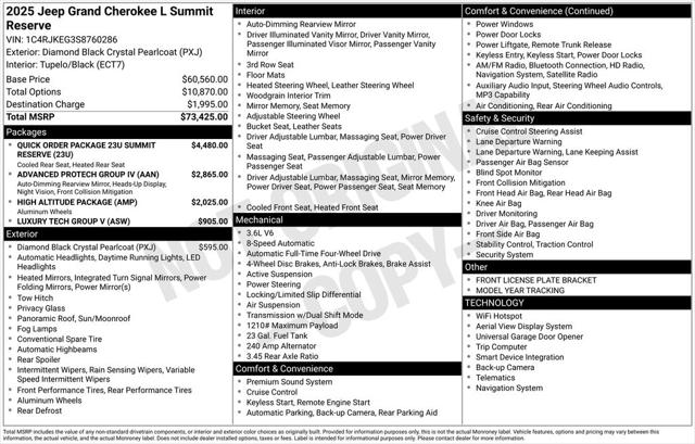 2025 Jeep Grand Cherokee GRAND CHEROKEE L SUMMIT RESERVE 4X4