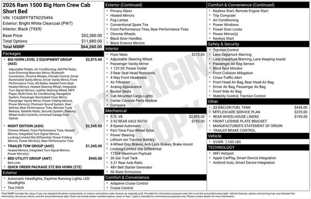 2026 RAM Ram 1500 RAM 1500 BIG HORN CREW CAB 4X4 57 BOX 2026 RAM Ram 1500 RAM 1500 BIG HORN CREW CAB 4X4 57 BOX