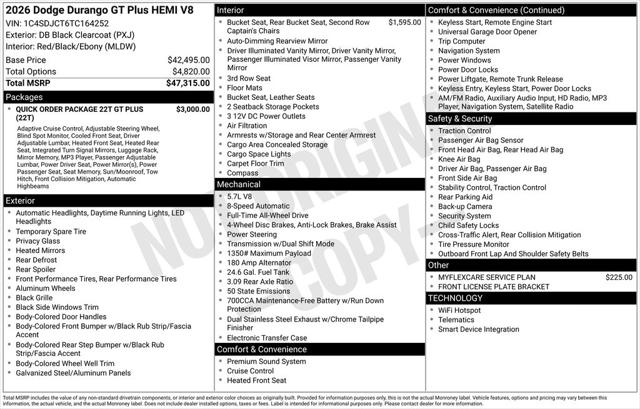 2026 Dodge Durango DURANGO GT PLUS AWD HEMI V8 2026 Dodge Durango DURANGO GT PLUS AWD HEMI V8