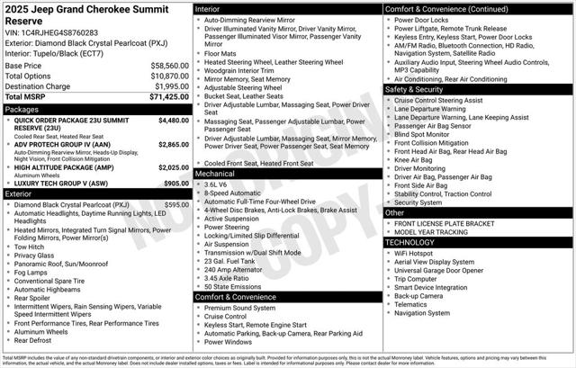 2025 Jeep Grand Cherokee GRAND CHEROKEE SUMMIT RESERVE 4X4 2025 Jeep Grand Cherokee GRAND CHEROKEE SUMMIT RESERVE 4X4