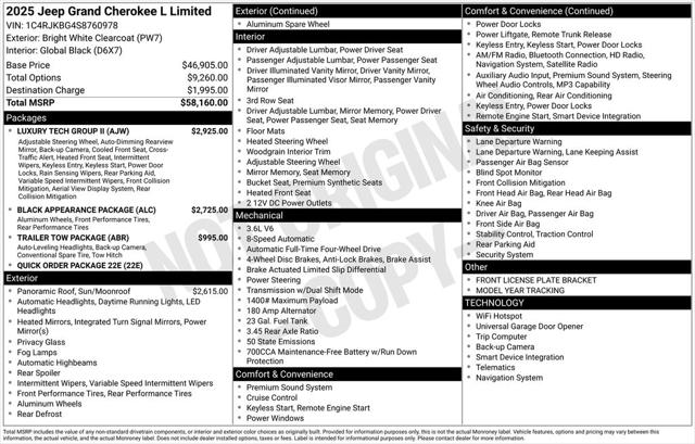 2025 Jeep Grand Cherokee GRAND CHEROKEE L LIMITED 4X4 2025 Jeep Grand Cherokee GRAND CHEROKEE L LIMITED 4X4