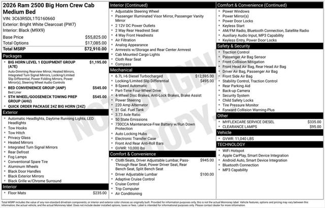 2026 RAM Ram 2500 RAM 2500 BIG HORN CREW CAB 4X4 64 BOX 2026 RAM Ram 2500 RAM 2500 BIG HORN CREW CAB 4X4 64 BOX
