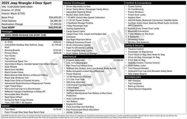 2025 Jeep Wrangler WRANGLER 4-DOOR SPORT 2025 Jeep Wrangler WRANGLER 4-DOOR SPORT