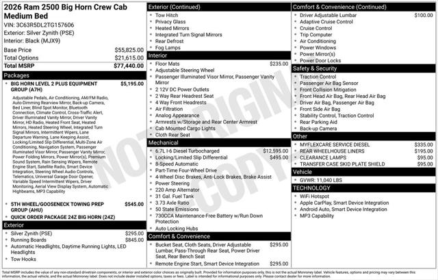 2026 RAM Ram 2500 RAM 2500 BIG HORN CREW CAB 4X4 64 BOX 2026 RAM Ram 2500 RAM 2500 BIG HORN CREW CAB 4X4 64 BOX