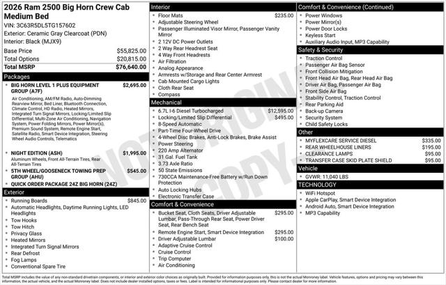 2026 RAM Ram 2500 RAM 2500 BIG HORN CREW CAB 4X4 64 BOX 2026 RAM Ram 2500 RAM 2500 BIG HORN CREW CAB 4X4 64 BOX