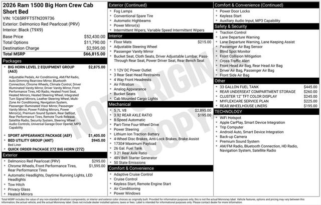 2026 RAM Ram 1500 RAM 1500 BIG HORN CREW CAB 4X4 57 BOX 2026 RAM Ram 1500 RAM 1500 BIG HORN CREW CAB 4X4 57 BOX