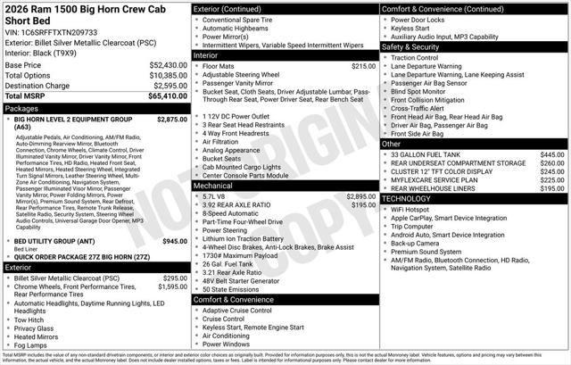 2026 RAM Ram 1500 RAM 1500 BIG HORN CREW CAB 4X4 57 BOX 2026 RAM Ram 1500 RAM 1500 BIG HORN CREW CAB 4X4 57 BOX