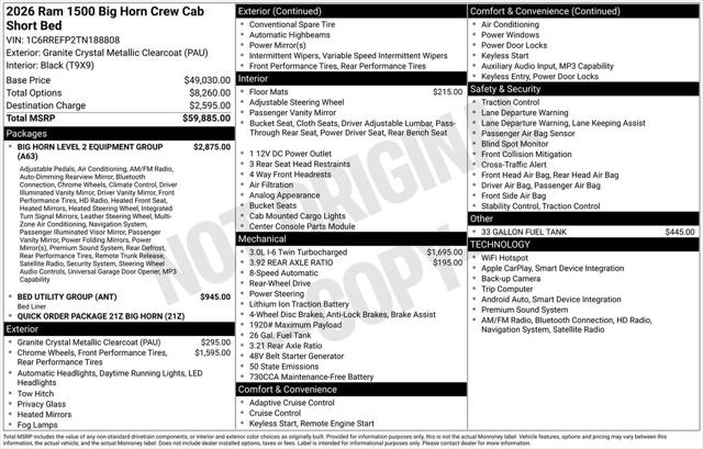 2026 RAM Ram 1500 RAM 1500 BIG HORN CREW CAB 4X2 57 BOX 2026 RAM Ram 1500 RAM 1500 BIG HORN CREW CAB 4X2 57 BOX
