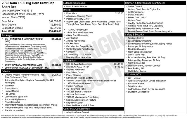 2026 RAM Ram 1500 RAM 1500 BIG HORN CREW CAB 4X2 57 BOX 2026 RAM Ram 1500 RAM 1500 BIG HORN CREW CAB 4X2 57 BOX