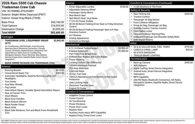 2026 RAM Ram 5500 Chassis Cab RAM 5500 TRADESMAN CHASSIS CREW CAB 4X4 60 CA