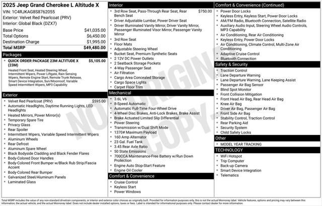 2025 Jeep Grand Cherokee GRAND CHEROKEE L ALTITUDE X 4X4 2025 Jeep Grand Cherokee GRAND CHEROKEE L ALTITUDE X 4X4