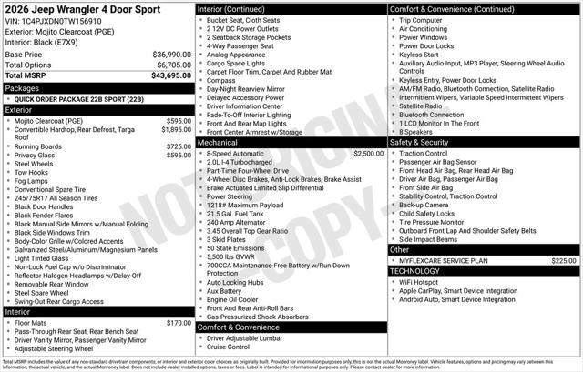 2026 Jeep Wrangler WRANGLER 4-DOOR SPORT 2026 Jeep Wrangler WRANGLER 4-DOOR SPORT