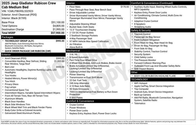 2025 Jeep Gladiator GLADIATOR RUBICON 4X4 2025 Jeep Gladiator GLADIATOR RUBICON 4X4