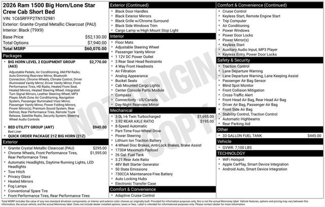 2026 RAM Ram 1500 RAM 1500 BIG HORN CREW CAB 4X4 57 BOX