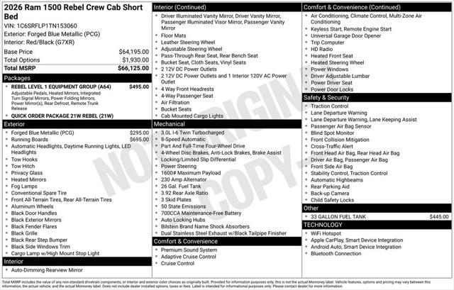 2026 RAM Ram 1500 RAM 1500 REBEL CREW CAB 4X4 57 BOX