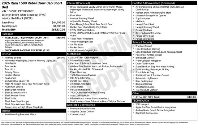 2026 RAM Ram 1500 RAM 1500 REBEL CREW CAB 4X4 57 BOX