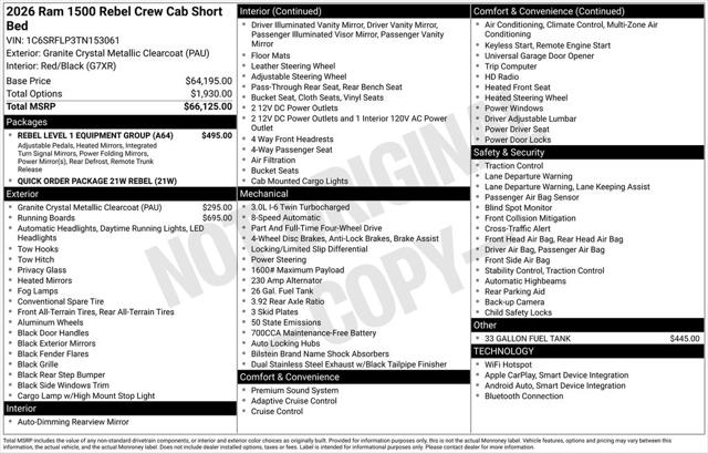 2026 RAM Ram 1500 RAM 1500 REBEL CREW CAB 4X4 57 BOX