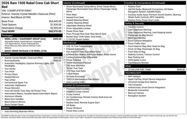 2026 RAM Ram 1500 RAM 1500 REBEL CREW CAB 4X4 57 BOX