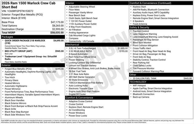 2026 RAM Ram 1500 RAM 1500 WARLOCK CREW CAB 4X4 57 BOX