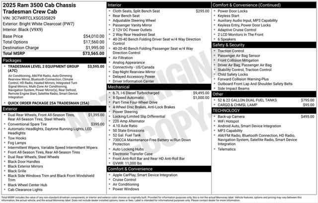 2025 RAM Ram 3500 Chassis Cab RAM 3500 TRADESMAN CREW CAB CHASSIS 4X4 60 CA 2025 RAM Ram 3500 Chassis Cab RAM 3500 TRADESMAN CREW CAB CHASSIS 4X4 60 CA