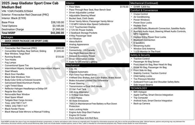 2025 Jeep Gladiator GLADIATOR SPORT 4X4 2025 Jeep Gladiator GLADIATOR SPORT 4X4