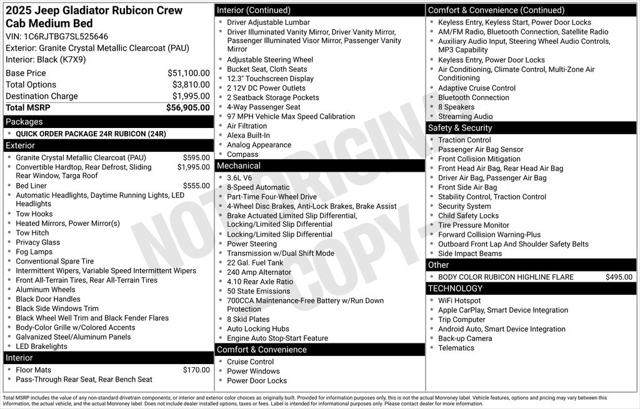 2025 Jeep Gladiator GLADIATOR RUBICON 4X4 2025 Jeep Gladiator GLADIATOR RUBICON 4X4