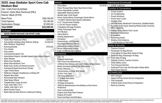 2025 Jeep Gladiator GLADIATOR SPORT 4X4 2025 Jeep Gladiator GLADIATOR SPORT 4X4