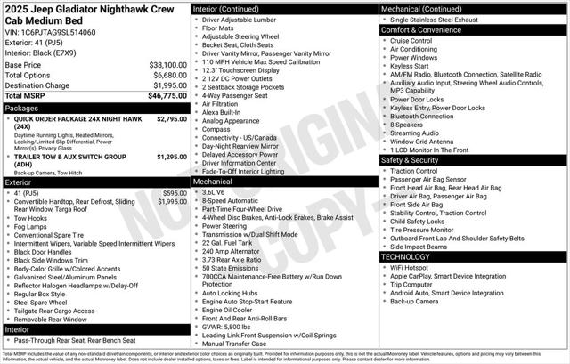 2025 Jeep Gladiator GLADIATOR NIGHTHAWK 4X4 2025 Jeep Gladiator GLADIATOR NIGHTHAWK 4X4