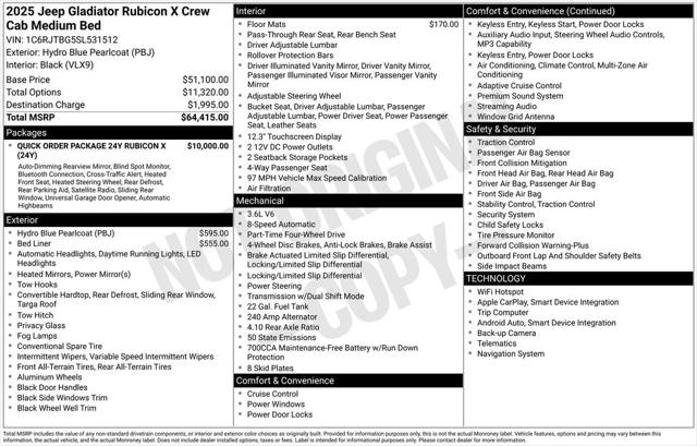 2025 Jeep Gladiator GLADIATOR RUBICON X 4X4 2025 Jeep Gladiator GLADIATOR RUBICON X 4X4