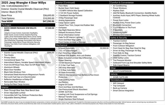 2025 Jeep Wrangler WRANGLER 4-DOOR WILLYS 2025 Jeep Wrangler WRANGLER 4-DOOR WILLYS