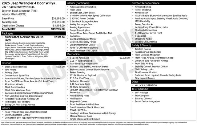 2025 Jeep Wrangler WRANGLER 4-DOOR WILLYS 2025 Jeep Wrangler WRANGLER 4-DOOR WILLYS