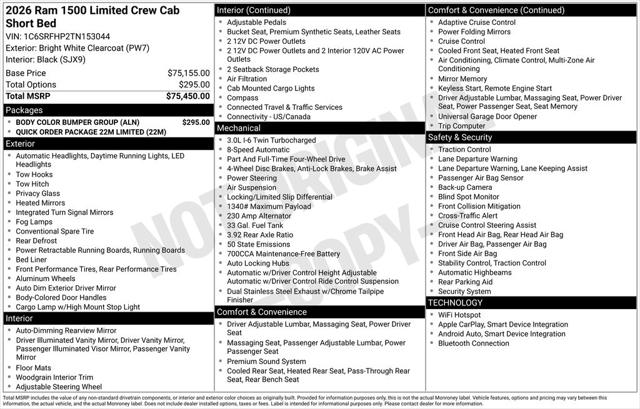 2026 RAM Ram 1500 RAM 1500 LIMITED CREW CAB 4X4 57 BOX