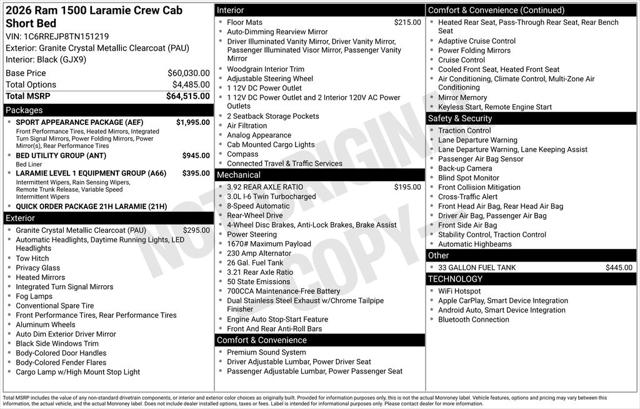 2026 RAM Ram 1500 RAM 1500 LARAMIE CREW CAB 4X2 57 BOX