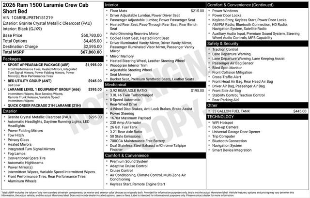 2026 RAM Ram 1500 RAM 1500 LARAMIE CREW CAB 4X2 57 BOX