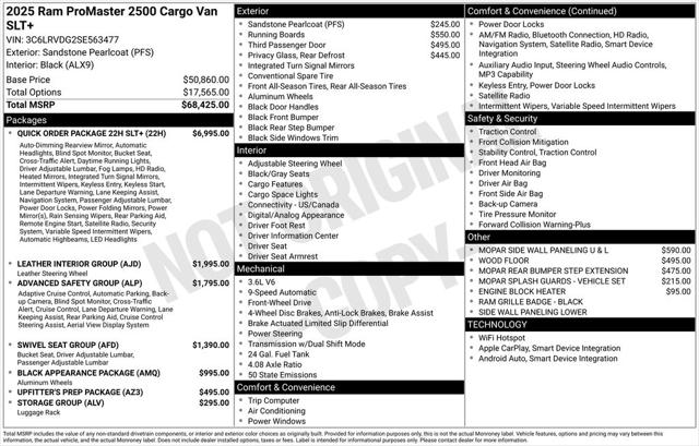 2025 RAM Ram ProMaster RAM PROMASTER 2500 SLT+ CARGO VAN HIGH ROOF 159 WB 2025 RAM Ram ProMaster RAM PROMASTER 2500 SLT+ CARGO VAN HIGH ROOF 159 WB